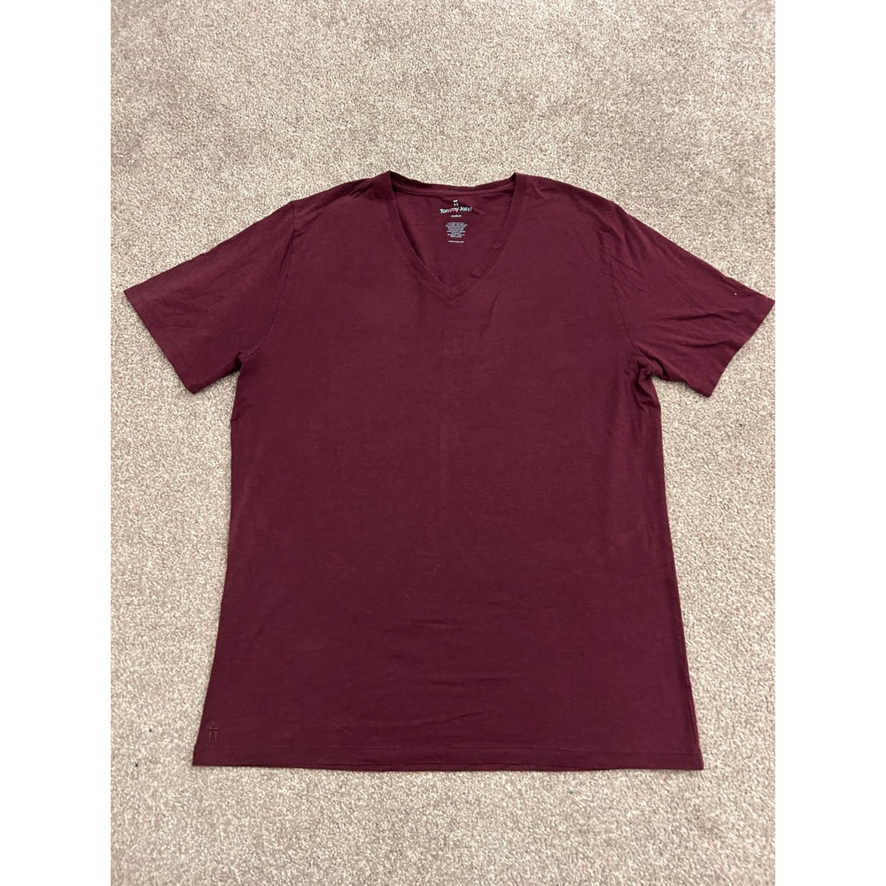Tommy John V-Neck T-Shirt Mens Medium Merlot Excellent Pima Cotton Modal Blend